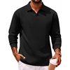 COOFANDY Polo Shirts for Men Heavyweight Cotton V Neck Long Sleeve(Black)