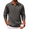 COOFANDY Polo Shirts for Men Heavyweight Cotton V Neck Long Sleeve(Dark Grey)