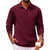 COOFANDY Polo Shirts for Men Heavyweight Cotton V Neck Long Sleeve(Dark Red)