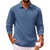 COOFANDY Polo Shirts for Men Heavyweight Cotton V Neck Long Sleeve(Grey Blue)