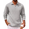 COOFANDY Polo Shirts for Men Heavyweight Cotton V Neck Long Sleeve(Light Grey)