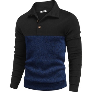 COOFANDY Men’s Casual Pullover Sweater Quarter Button Fleece Sweatshirt Knitted Thermal Sweaters(Black Patchwork Navy Blue)