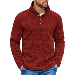 COOFANDY Men’s Casual Pullover Sweater Quarter Button Fleece Sweatshirt Knitted Thermal Sweaters(Wine Red)