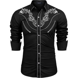 COOFANDY Men’s Cowboy Shirtss Embroidered Rose Design Shirts Western Long Sleeve Button Down Shirts(Black)