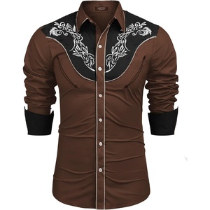 COOFANDY Men’s Cowboy Shirtss Embroidered Rose Design Shirts Western Long Sleeve Button Down Shirts(Brown)