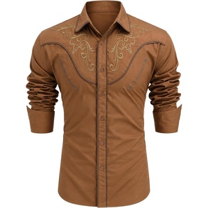 COOFANDY Men’s Cowboy Shirtss Embroidered Rose Design Shirts Western Long Sleeve Button Down Shirts(Light Brown)