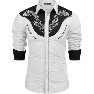 COOFANDY Men’s Cowboy Shirtss Embroidered Rose Design Shirts Western Long Sleeve Button Down Shirts(White)