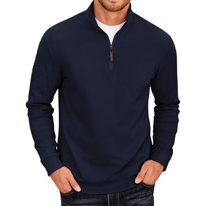 COOFANDY Men’s Fleece Quarter Zip Pullover Long Sleeve Mock Neck Sweatshirt(Solid Deep Blue)