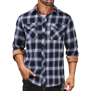 COOFANDY Mens Lightweight Flannel Long Sleeve Casual Work Plaid Shirts(Plaid-black & Navy)