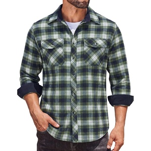 COOFANDY Mens Lightweight Flannel Long Sleeve Casual Work Plaid Shirts(Plaid-green & Navy & Beige)