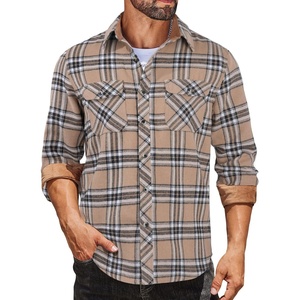 COOFANDY Mens Lightweight Flannel Long Sleeve Casual Work Plaid Shirts(Plaid-khaki)