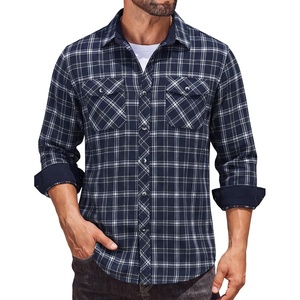 COOFANDY Mens Lightweight Flannel Long Sleeve Casual Work Plaid Shirts(Plaid-navy Blue & White)