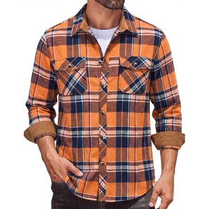 COOFANDY Mens Lightweight Flannel Long Sleeve Casual Work Plaid Shirts(Plaid-orange)