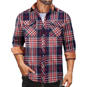 COOFANDY Mens Lightweight Flannel Long Sleeve Casual Work Plaid Shirts(Plaid-red Navy White)