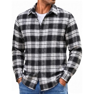 COOFANDY Mens Lightweight Flannel Shirt Long Sleeve Plaid Shirt with Pocket(Black White)