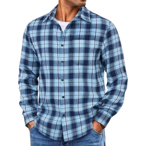 COOFANDY Mens Lightweight Flannel Shirt Long Sleeve Plaid Shirt with Pocket(Blue)