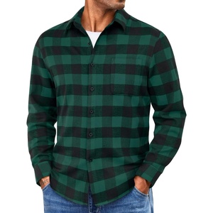 COOFANDY Mens Lightweight Flannel Shirt Long Sleeve Plaid Shirt with Pocket(Dark Green)