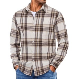 COOFANDY Mens Lightweight Flannel Shirt Long Sleeve Plaid Shirt with Pocket(Light Khaki)