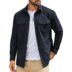 COOFANDY Men’s Long Sleeve Button Down Work Shirt with Flap Pockets(Dark Blue)