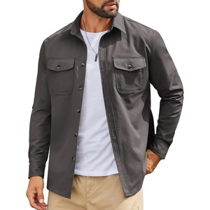 COOFANDY Men’s Long Sleeve Button Down Work Shirt with Flap Pockets(Dark Grey)