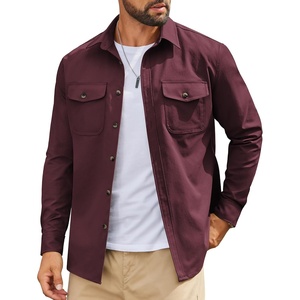 COOFANDY Men’s Long Sleeve Button Down Work Shirt with Flap Pockets(Dark Red)