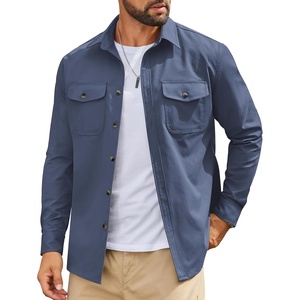 COOFANDY Men’s Long Sleeve Button Down Work Shirt with Flap Pockets(Grey Blue)