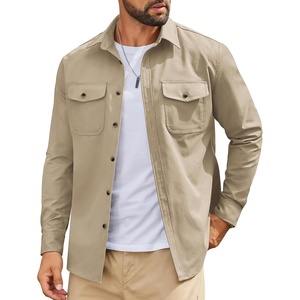 COOFANDY Men’s Long Sleeve Button Down Work Shirt with Flap Pockets(Light Brown)