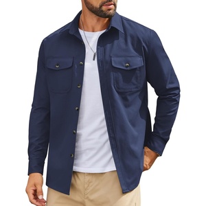 COOFANDY Men’s Long Sleeve Button Down Work Shirt with Flap Pockets(Navy Blue)