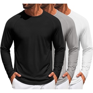 COOFANDY Men’s Long Sleeve T-Shirt Sun Protection Athletic Tee Shirts(C- Black/Light Grey/White -3 Pack)