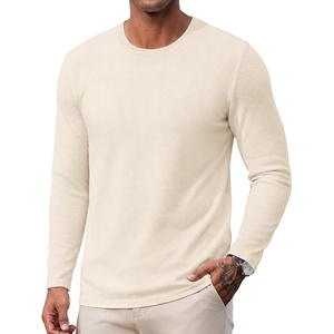 COOFANDY Men’s Long Sleeve Tee Shirts Knit Crew Neck Shirts Casual Pullover(Beige)