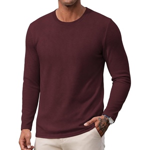 COOFANDY Men’s Long Sleeve Tee Shirts Knit Crew Neck Shirts Casual Pullover(Wine Red)