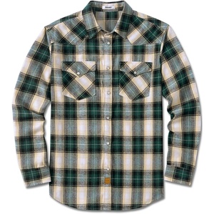COOFANDY Mens Plaid Flannel Shirts Long Sleeve Western Pearl Snap Shirts Fall Button Down Shirt for Men(Green Beige)