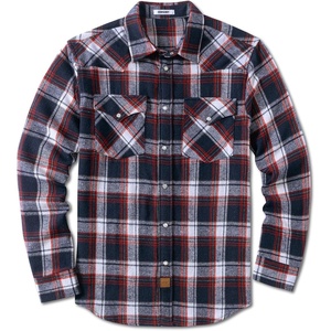 COOFANDY Mens Plaid Flannel Shirts Long Sleeve Western Pearl Snap Shirts Fall Button Down Shirt for Men(Navy Red)