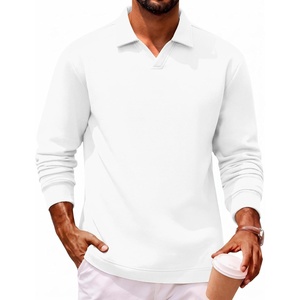 COOFANDY Polo Shirts for Men Heavyweight Cotton V Neck Long Sleeve(All White)