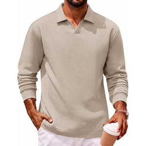 COOFANDY Polo Shirts for Men Heavyweight Cotton V Neck Long Sleeve(Beige)