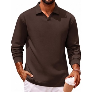 COOFANDY Polo Shirts for Men Heavyweight Cotton V Neck Long Sleeve(Brown)