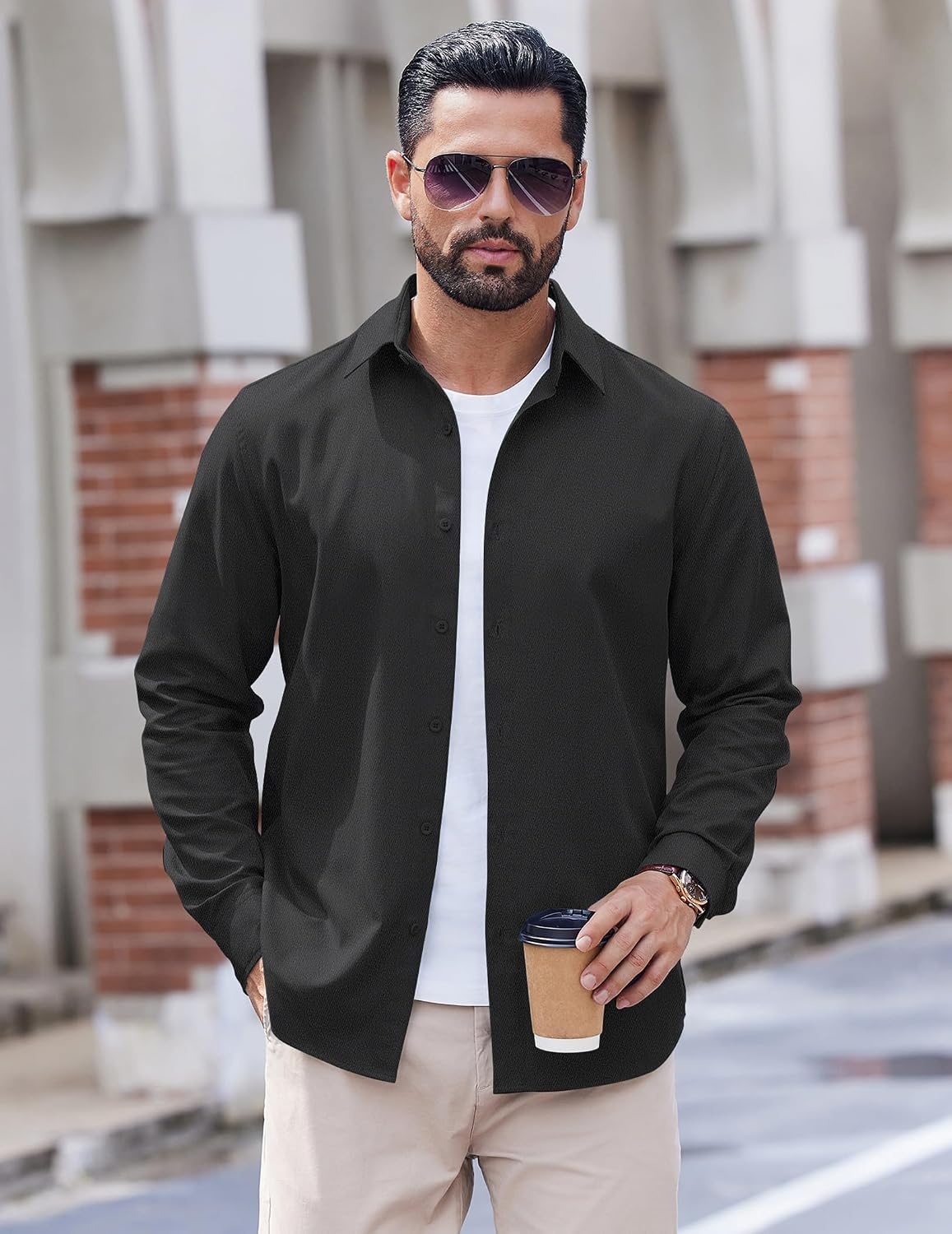 image:imageCOOFANDY Mens Casual Button Down Shirts Long Sleeve Vintage Denim ShirtBlack
