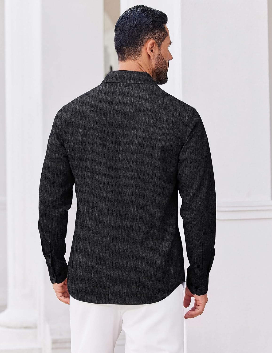 image:imageCOOFANDY Mens Casual Button Down Shirts Long Sleeve Vintage Denim ShirtBlack Greytextured