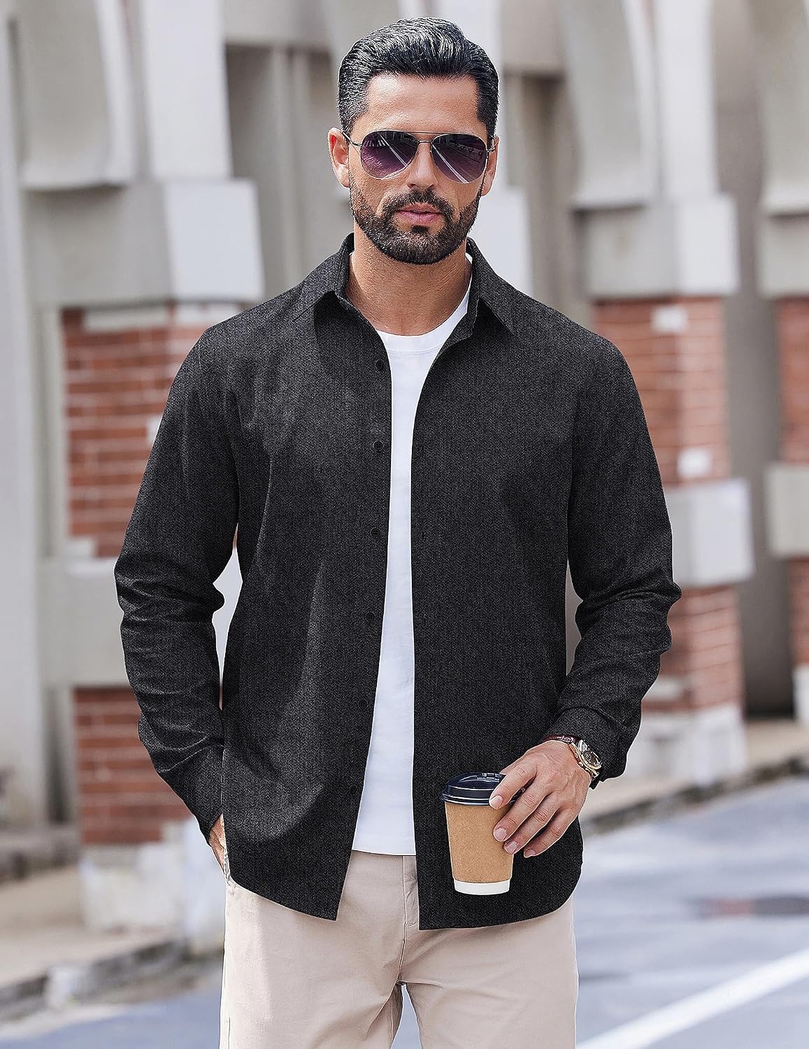image:imageCOOFANDY Mens Casual Button Down Shirts Long Sleeve Vintage Denim ShirtBlack Greytextured