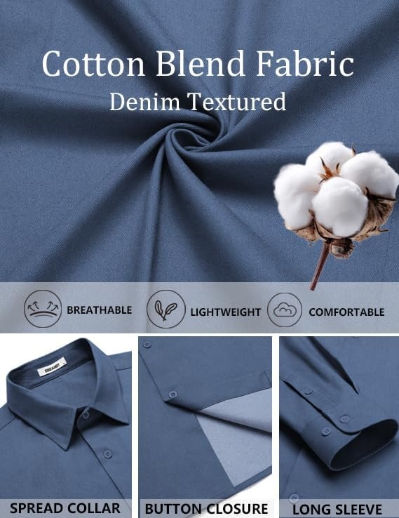 image:imageCOOFANDY Mens Casual Button Down Shirts Long Sleeve Vintage Denim ShirtBluetextured