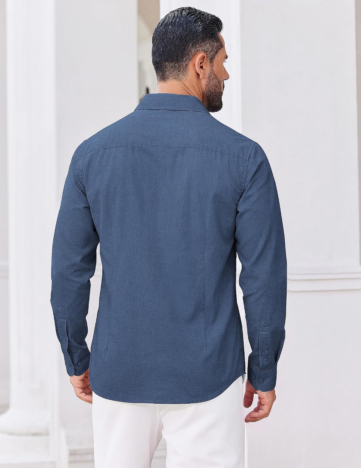 image:imageCOOFANDY Mens Casual Button Down Shirts Long Sleeve Vintage Denim ShirtBluetextured