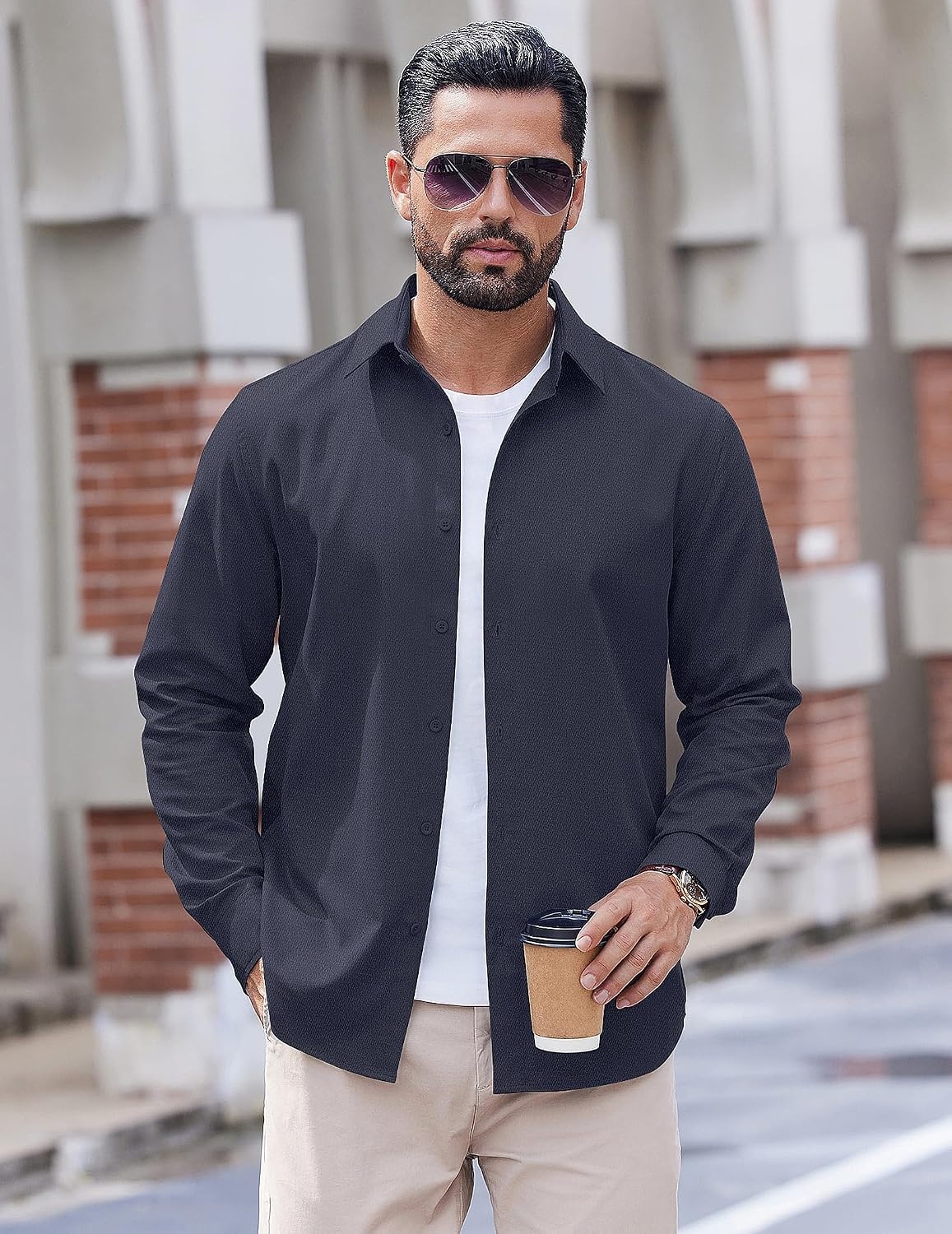 image:imageCOOFANDY Mens Casual Button Down Shirts Long Sleeve Vintage Denim ShirtNavy Blue