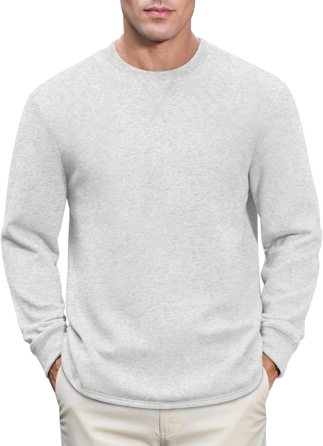 image:imageCOOFANDY Mens Crew Neck Sweatshirt Lightweight Fleece Pullover TShirtAsh