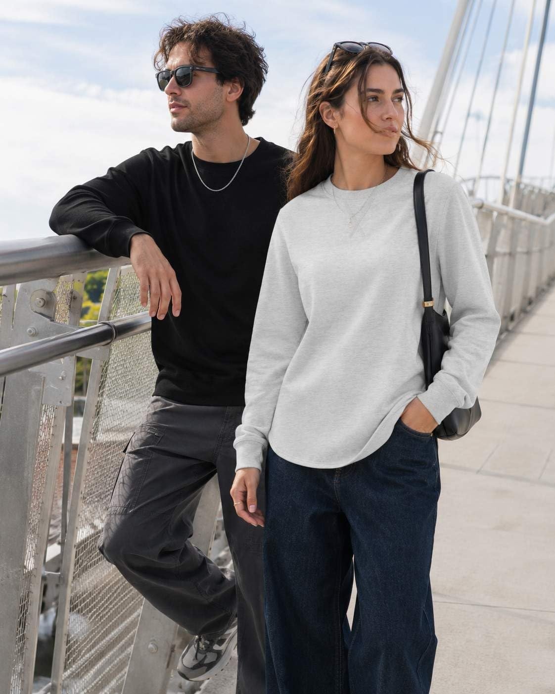 image:imageCOOFANDY Mens Crew Neck Sweatshirt Lightweight Fleece Pullover TShirtAsh
