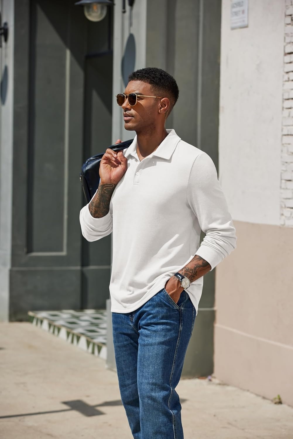 image:imageCOOFANDY Mens Knit Polo Shirt Long Sleeve Polo Sweaters Casual Golf ShirtsWhite