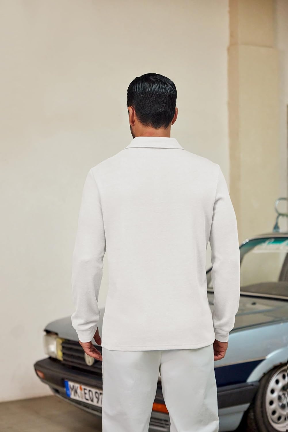 image:imageCOOFANDY Mens Knit Polo Shirt Long Sleeve Polo Sweaters Casual Golf ShirtsWhite