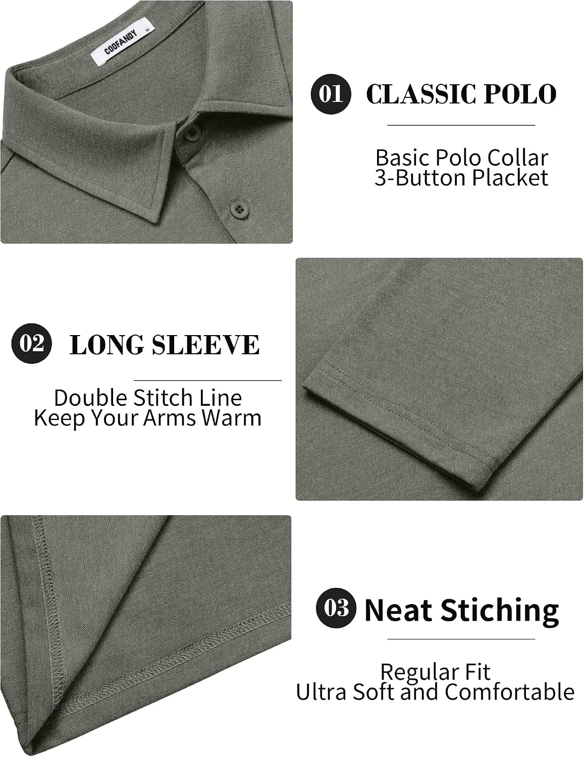 image:imageCOOFANDY Mens Long Sleeve Polo Shirts Casual Basic Lightweight Button TeeArmy Green
