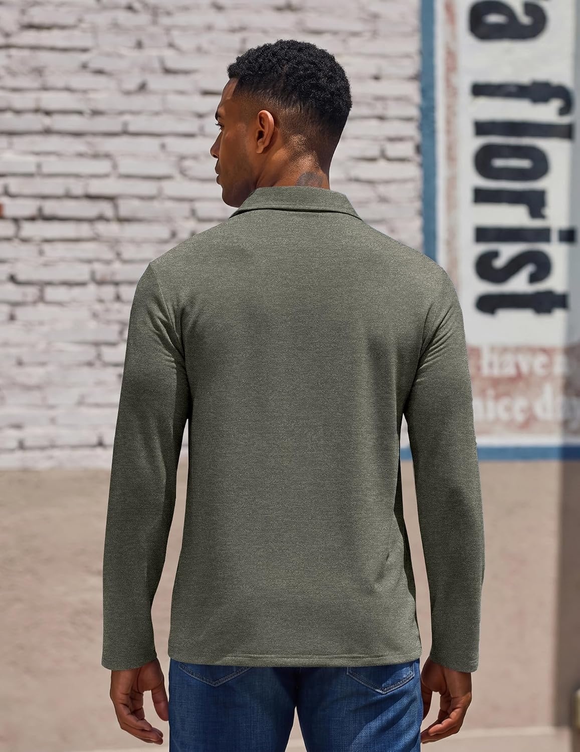 image:imageCOOFANDY Mens Long Sleeve Polo Shirts Casual Basic Lightweight Button TeeArmy Green