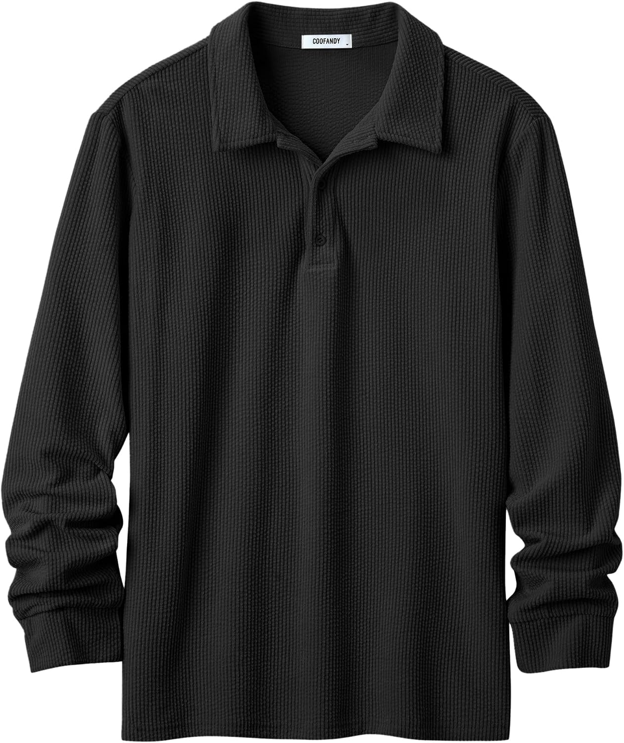 image:imageCOOFANDY Mens Long Sleeve Polo Shirts Casual Corduroy Polo TeeBlack