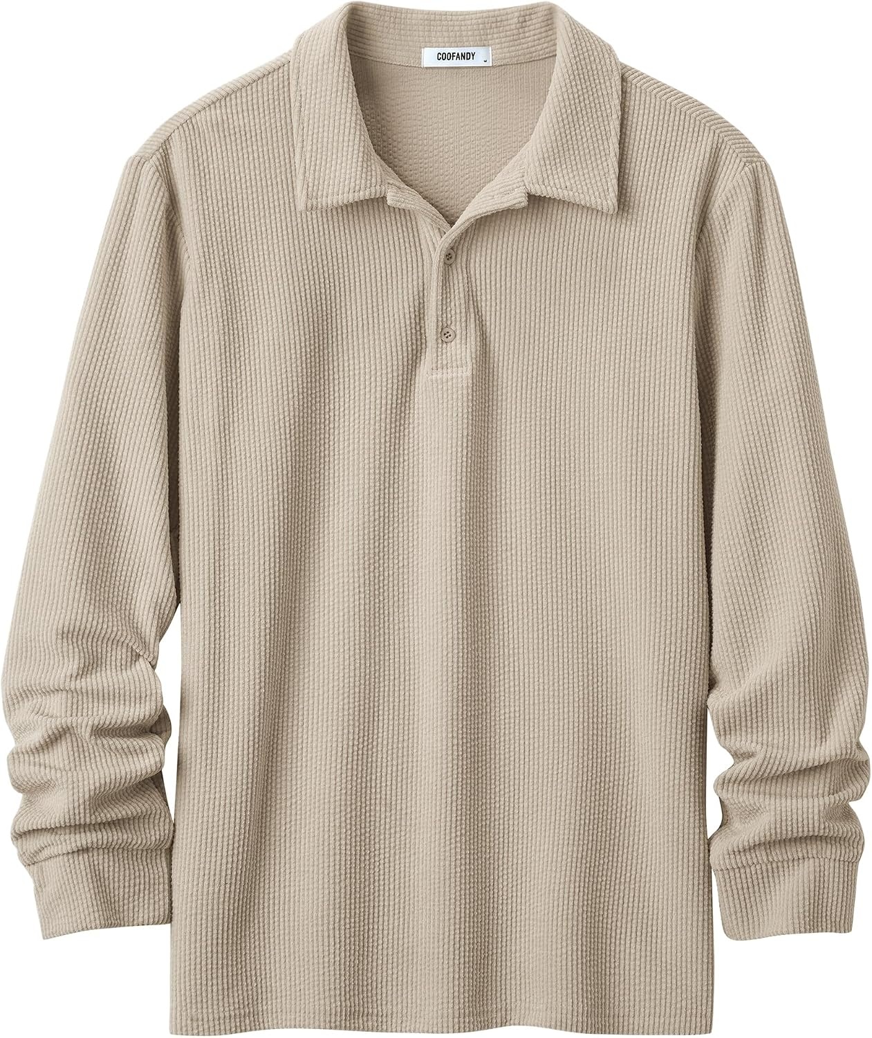 image:imageCOOFANDY Mens Long Sleeve Polo Shirts Casual Corduroy Polo TeeCream